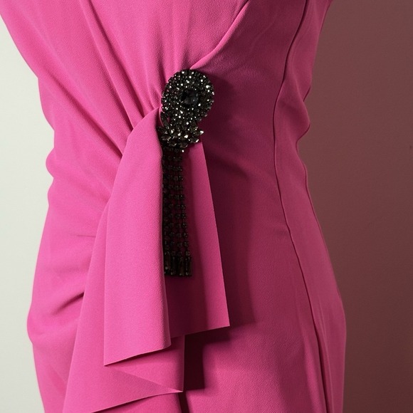 Pinko GAFF ABITO Fuchsia Ruffle Midi Dress IT 38 US 2 Elegant Cocktail - Picture 5 of 15